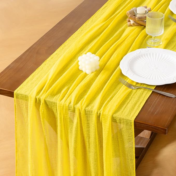 Socomi Yellow Cheesecloth Table Runner Valentine's Day Gauze 120 Inch Rustic Boho Cheese Cloth Runner for Wedding Party Baby Bridal Shower Centerpiece Decoration Holiday Home Decorations