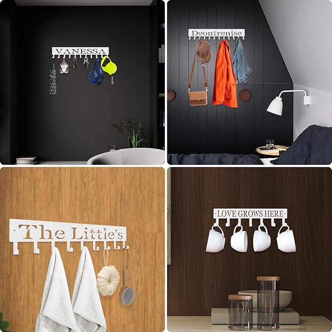 Personalized Metal Key Rack Hooks, Key Holder Wall Mounted Key Hooks, Name Theme Wall Decoration Hooks, Key Hanger Organizer for Living Room, Entryway, Bathroom, Office Decor(Middle)