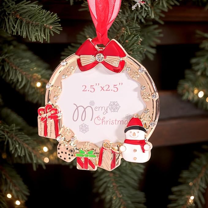 Christmas Tree Ornaments Home Decor Christmas Decorations Xmas Gifts Decorations Holiday Keepsake Gift Pendant Can Insert Photos (Gold Snowman-1)