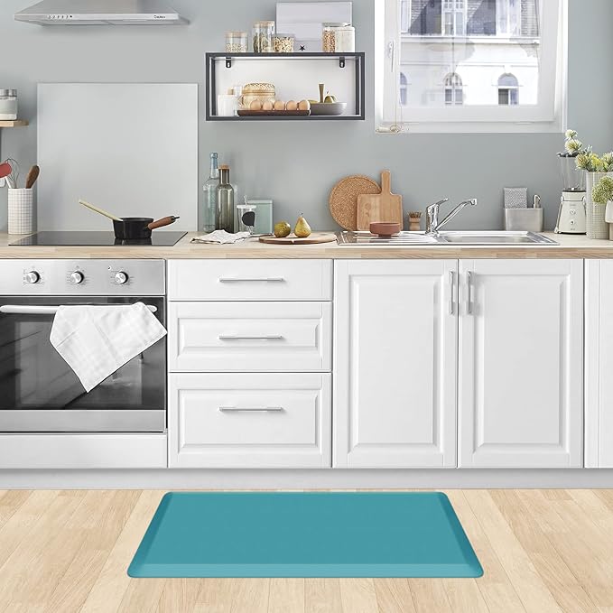 KitchenClouds Cushioned Anti Fatigue Rug 17.3"x28" Waterproof Non Slip Standing Desk Mats Comfort Floor Mats for Kitchen, House Sink Office (Green)