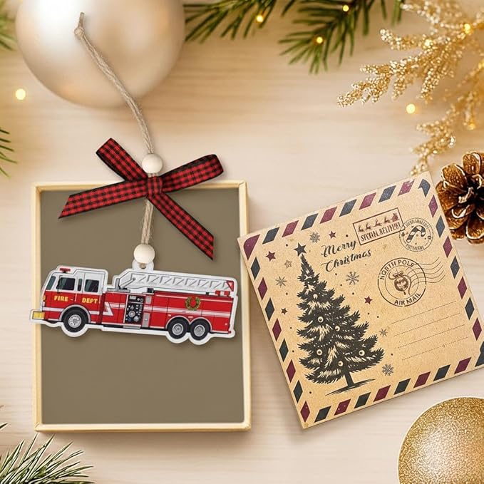 Fire Truck Ornament - Fire Truck Ornaments for Christmas Tree - Firefighter Christmas Ornaments - Firefighter Gifts for Fireman, Men, Kids, Boys - Acrylic Xmas Firefighters Ornament 2025