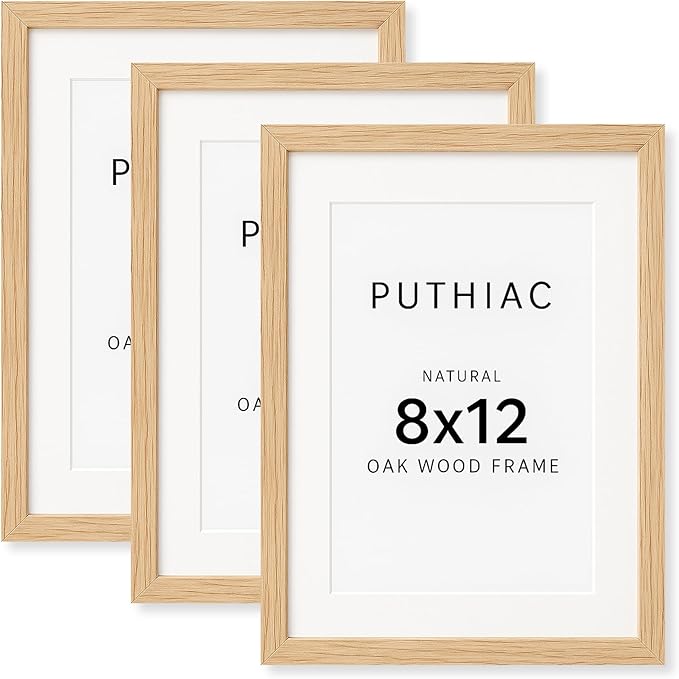 8x12 Oak Wood Picture Frams - Minimalist 8x12 Oak Wood Frames, 8"x12" Picture Frame Wood, Natural Solid Wooden Picture Frames for Wall Art Photo and Prints(3 Pack, Beige)