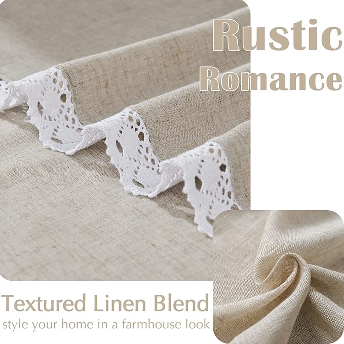 jinchan Linen Curtains for Living Room Bedroom Light Filtering Semi Sheer Curtains Boho Farmhouse French Country Cottage Core Decor Window Drapes Back Tab 84 Inch Length Laced Taupe