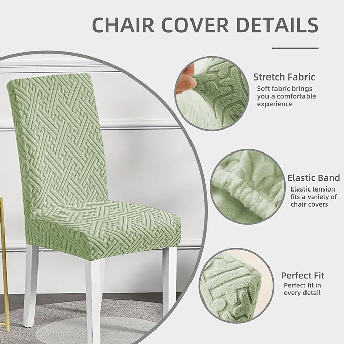 Chair Covers, Dining Room Chair Covers, Anti-cat Scratch, Washable, Regular Size, Chair Covers Set of 6,for Kitchen, Hotel, Banquet, Green