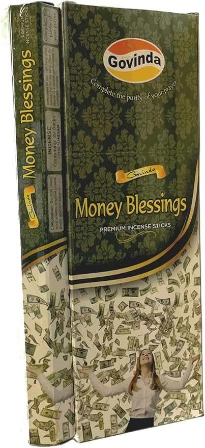 Govinda Premium Incense - 120 Masala Coated Incense Sticks, Money Blessings