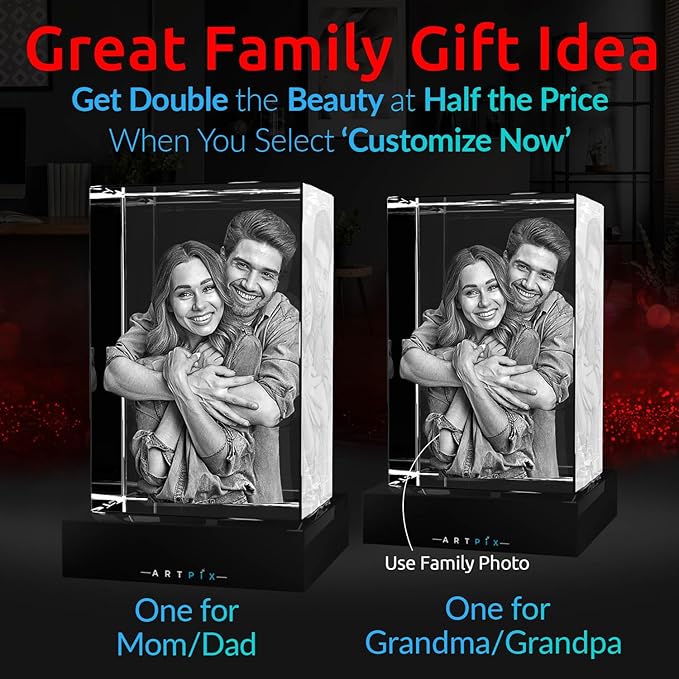ArtPix 3D Premium Crystal Photo, Christmas Personalized Gifts for Women, Wife, Her, Him, Men, Husband, Grandma, Great Xmas Customized Gift With Your Own Photo, Custom Glass 3D Laser Etched Picture