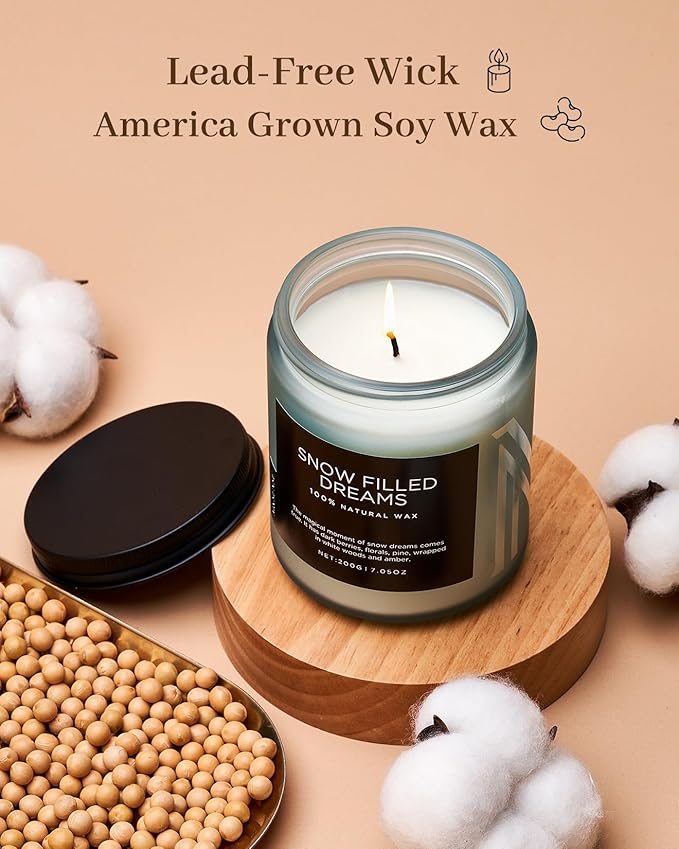 M&SENSE Snow Filled Dream - Jasmine & Pine Scented Natural Soy Wax Cotton Wick Candle for Home Decor, 7.05oz 50 Hours Long Lasting Winter Scent Holiday Gifts for Women Men