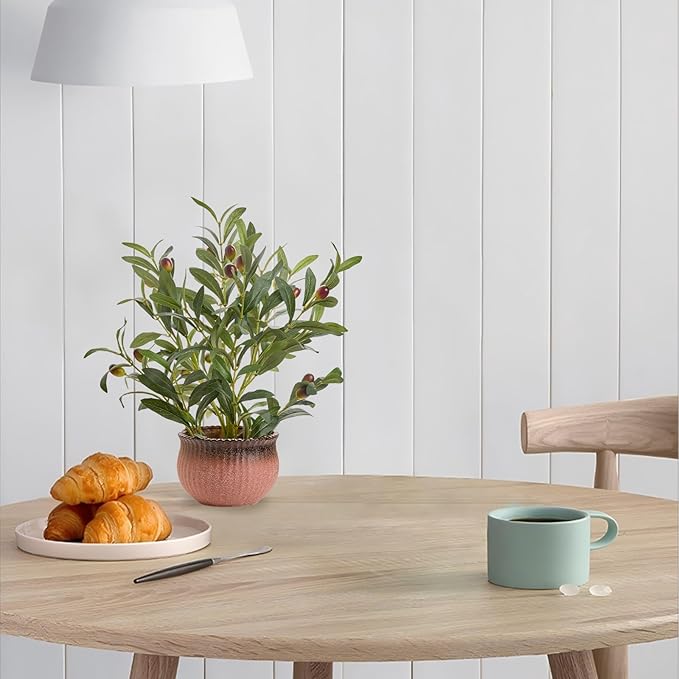 15'' Artificial Olive Plants Decorative Fake Plant in Matte Terracotta Planter Small Faux Plants Indoor Perfect for Modern Home Farmhouse Bathroom Kitchen Bedroom or Office Tabletop Decor