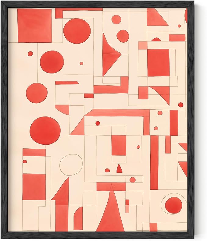 HAUS AND HUES Colorful Abstract Wall Art - Minimalist Retro Picture for Living Room Decor, Red and Pink Modern Wall Art Painting (Red Geometric, Unframed, 8x10)