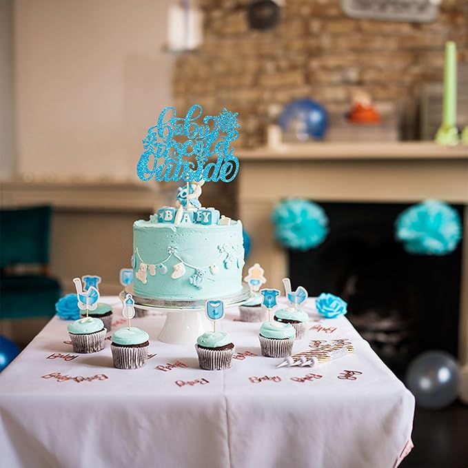 Gyufise 1 Pack Blue Glitter Baby It's Cold Outside Cake Topper Snowflake Baby Shower Decorations Winter Wonderland Baby Shower Decorations Winter Kids Birthday Party Supplies