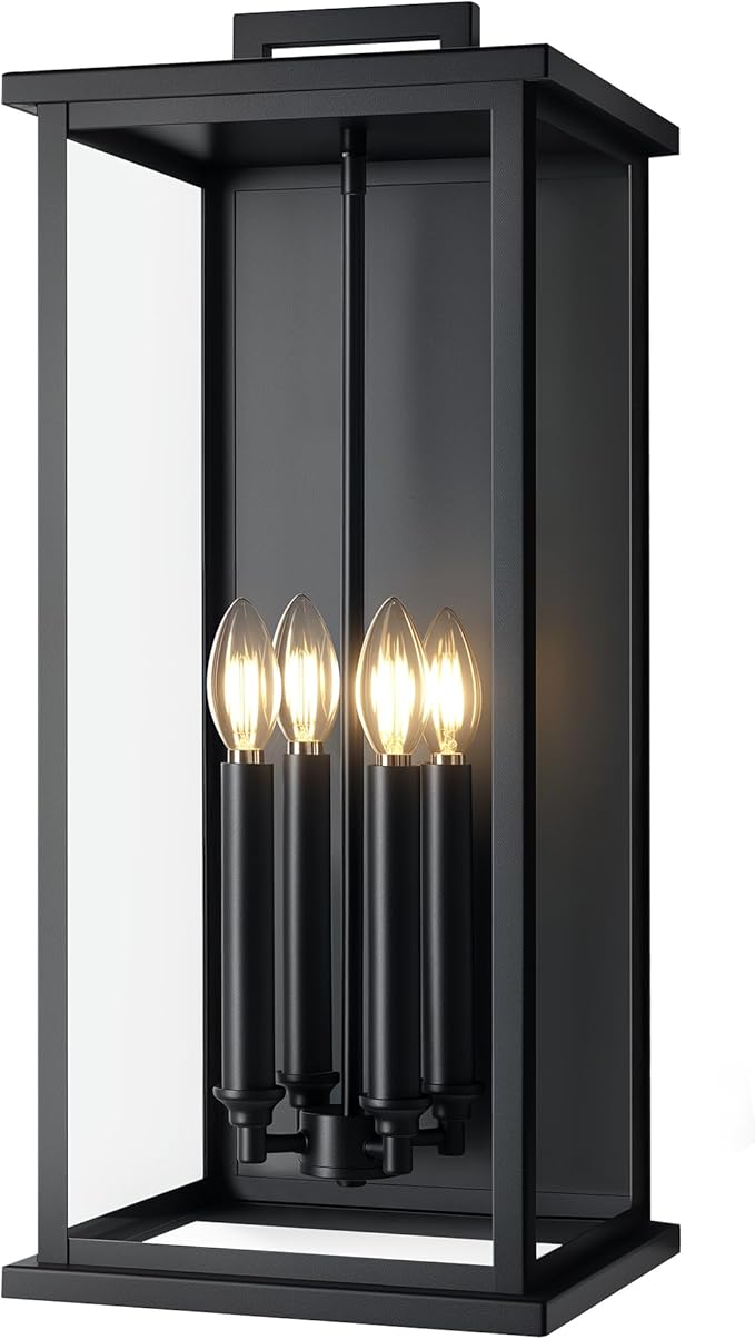 Extra Large Black Outdoor Light Fixtures Wall Mount,Modern Outdoor Wall Lantern,Exterior Porch Garage Light, Outside Sconce for House,Entryway with Thick Glass Shades & E12 Base