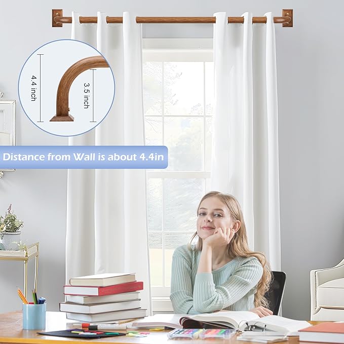 Boho Wrap Around Curtain Rods for Windows 28 to 48 Inch:Heavy Duty Blackout Curtain Rod Room Darkening,1"Wood Wraparound Curtains Rod Curved Black Out Adjustable for Bedroom Kitchen（All Matel）