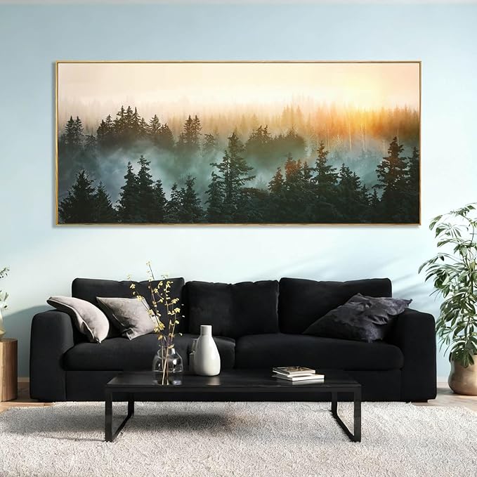 YJYart Nature Wall Art Tree Wood Wall Decor Forest Canvas Pictures 32"x70" Bedroom Artwork Over Bed Poster for Dining Room Office