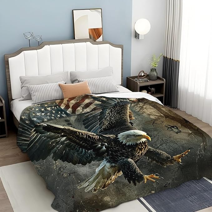 Tijuboni American Eagle Throw Blanket Eagle Gifts for Women Men Girls Boys Kids Adults Soft Flannel Fleece Blanket for Couch Sofa Bed Home Decor 50"x60"