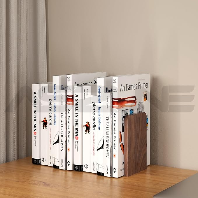 1Pair Book Ends for Heavy Books,Square Bookends Wood Book Ends Universal Economy Bookend