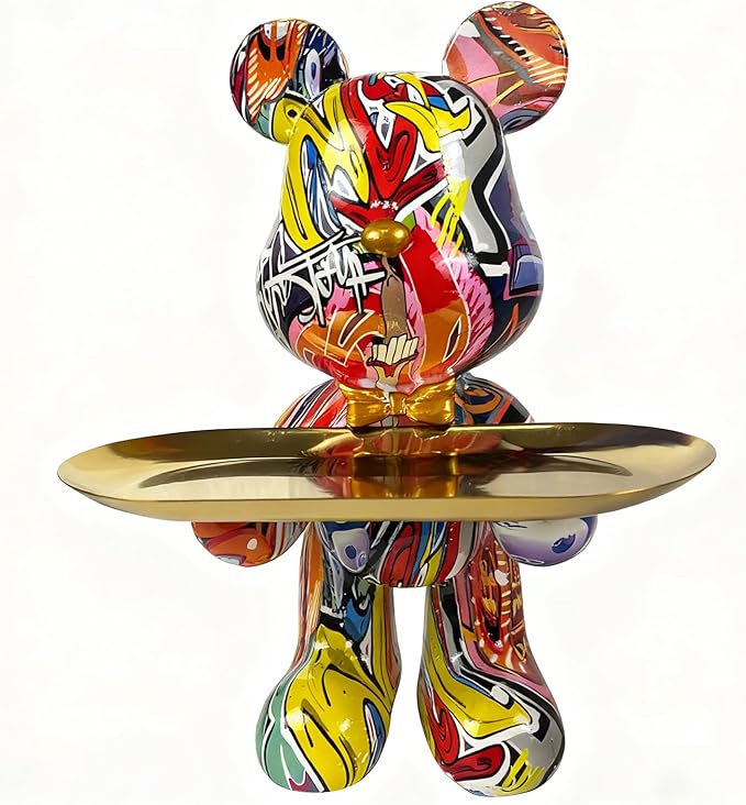 Bear Statue Resin Tray Sculpture for Home and Office Decor, Suitable for Bedroom, Living Room, Office on Table, Desktop, Shelves and Cabinet (Graffiti)