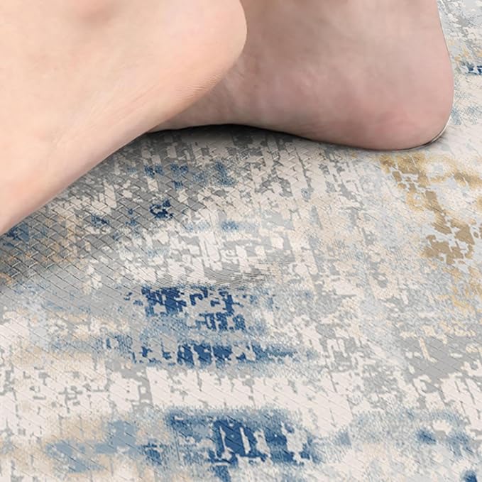 Arttown Modern Anti-Fatigue Kitchen Rug Set of 2 Blue Grey Cushioned Floor Standing Mat Waterproof Non-Slip Mat and PVC Ergonomic Comfort Foam Rug