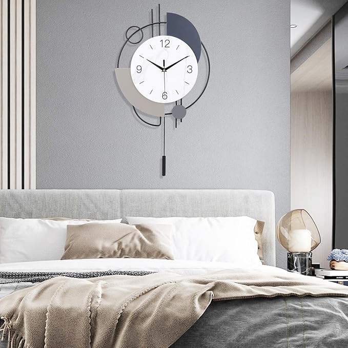 Decorative Wall Clocks with Pendulum,Silent Quality Quartz Battery Operated,Large Wall Clock for Living Room,Kitchen,Home,Bathroom,Bedroom Wall Decor,16x26.5inch(Black)