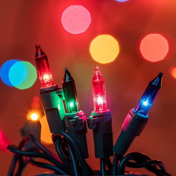 200 Count Multicolor Christmas Lights, Pack of 2 Strands 100 Count 33 ft Green Wire UL Listed Holiday String Light (Multicolor)