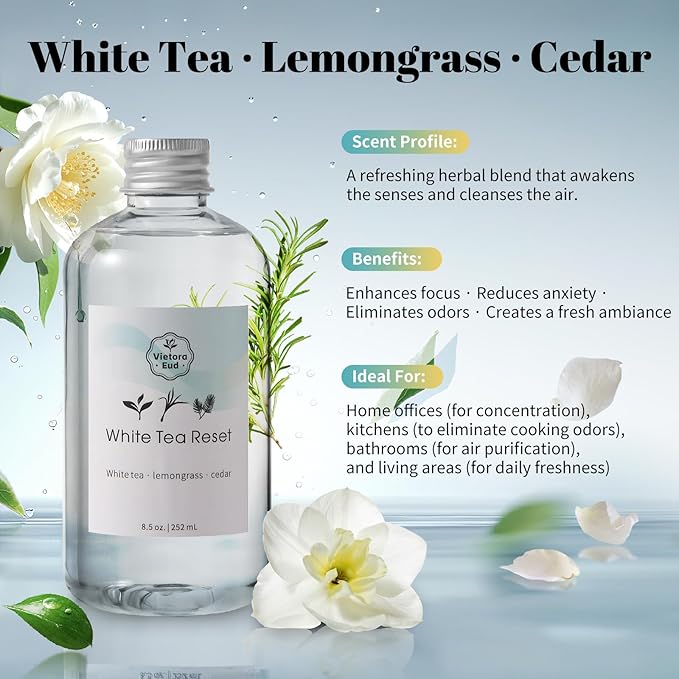 White Tea Diffuser Oil Refill(8.5 Fl Oz),Luxury Hotel Collection Diffuser Oil Inspired by Westin,100% Natural for Home&Office| Essential Oil for Ultrasonic Machine, Room Spray, Air Freshener, HVAC