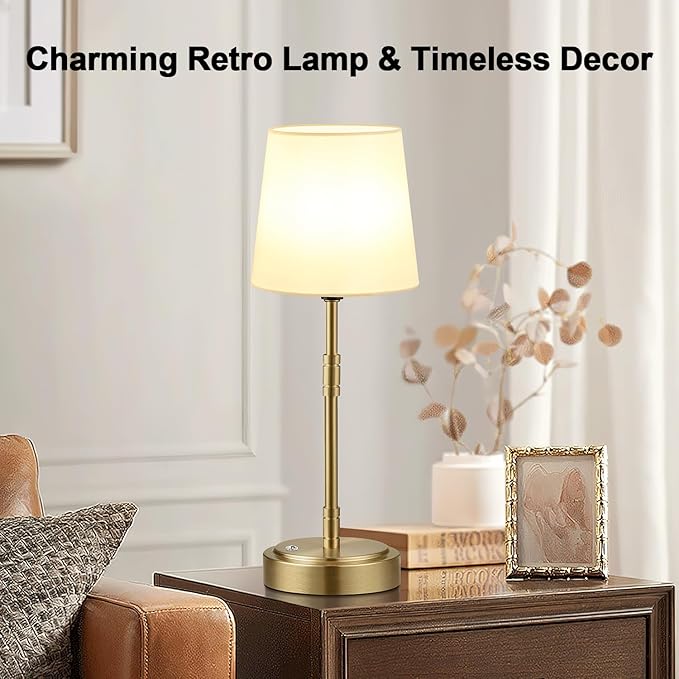 Cordless Table Lamps Set of 2 – Battery Operated Lamp with 7500mAh Rechargeable Battery, Stepless Dimmable Vintage Brass Desk Wireless Lamps for Dining Room, Nightstand & Patio (Bulbs Included)