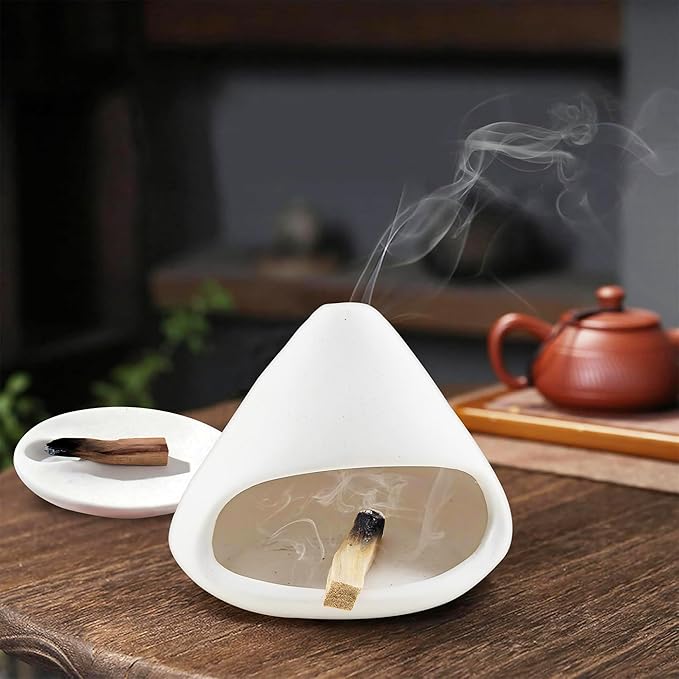 Set of 2 Palo Santo Holder Ceramic Sage Incense Burner Ash Catcher Meditation, Zen, Yoga Decor for Christmas Housewarming(White)
