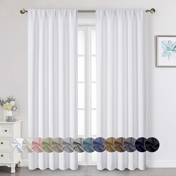 White Curtains for Bedroom Living Room 90 Inches Long 2 Panels Set, Soft Solid Light Filtering Thermal Insulated Window Treatments, Modern Rod Pocket Privacy Curtain, 50" Wx90 L