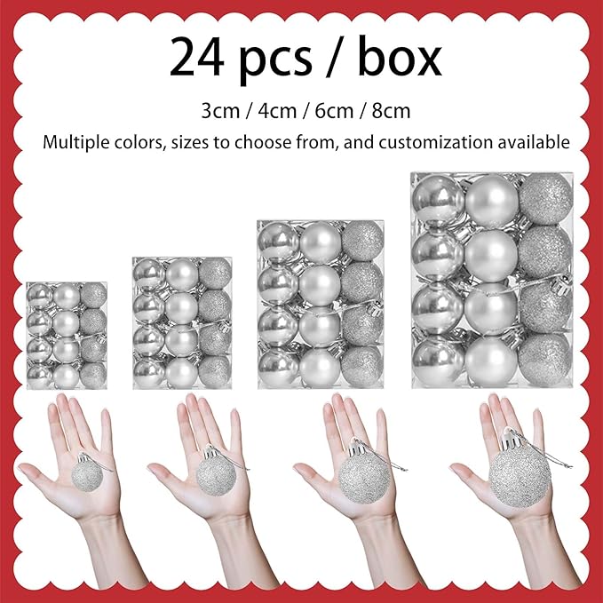 24 Count Small Silver Ornaments for Mini Christmas Tree, Small Shatterproof Christmas Tree Ornaments Balls Party Decorations, 1.2 Inch