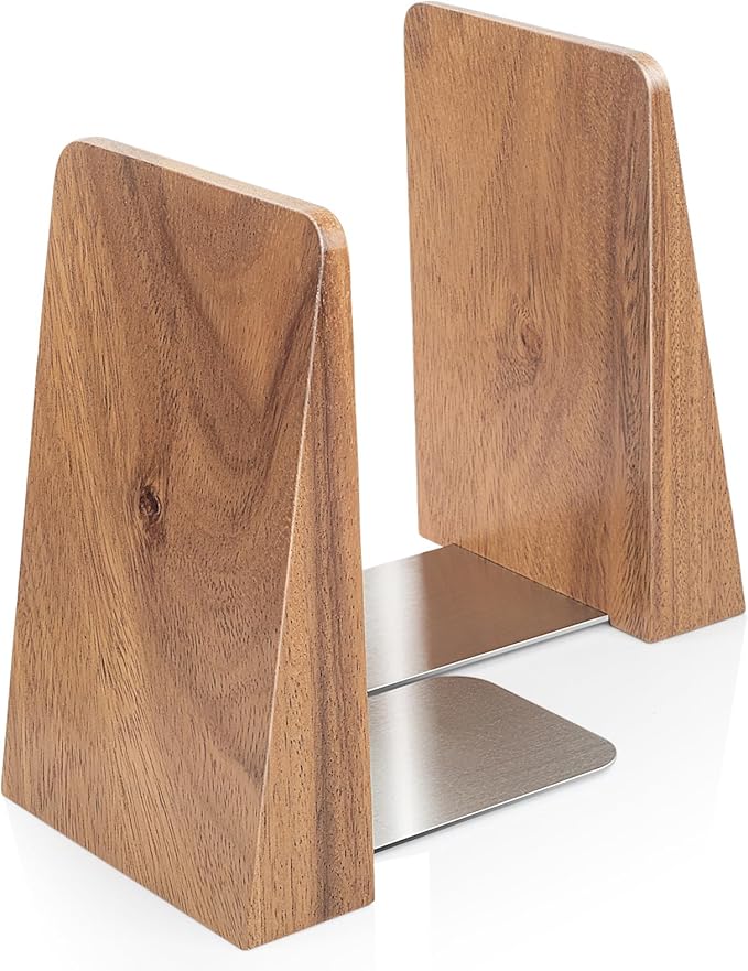 Walnut Book Ends Heavy Duty Handmade Bookends for Shelves Book Ends Decorative to Hold Heavy Books (Walnut Wood Large)
