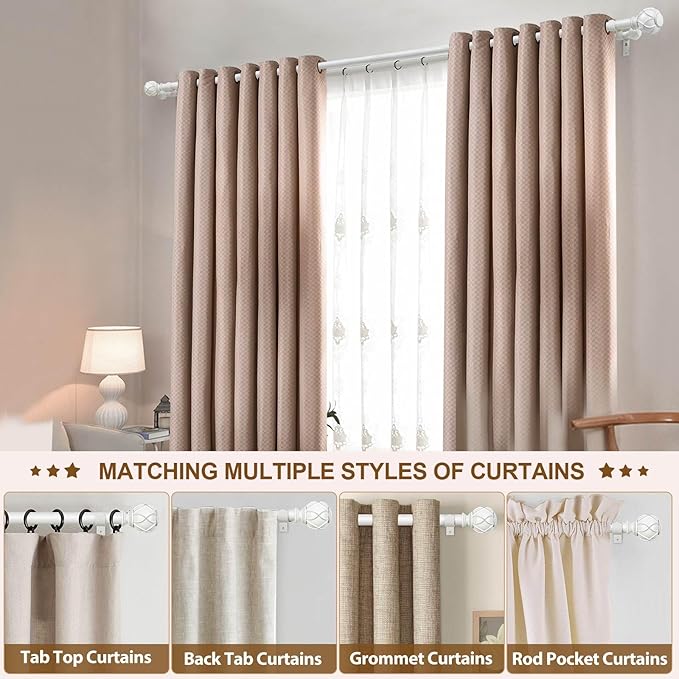 KAMANINA 1 Inch Double Curtain Rods for Windows 66 to 120 Inches ((5.5-10 Feet), Ivory White Heavy Duty Double Curtain Rod, Telescoping Drapery Rod with Netted Texture Finials