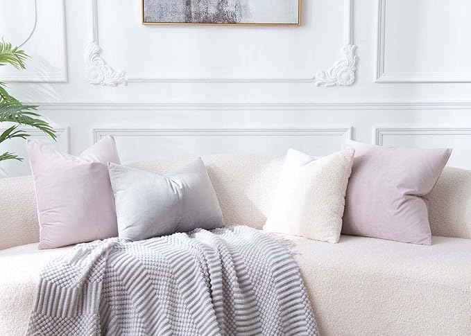 JUSPURBET Velvet Pillow Covers Set of 2 Decorative Throw Pillow Covers for Couch Sofa Bed Soft Cushion Covers Cases with Hidden Zipper for Living Room Home Decor,Champagne,14x14 inch