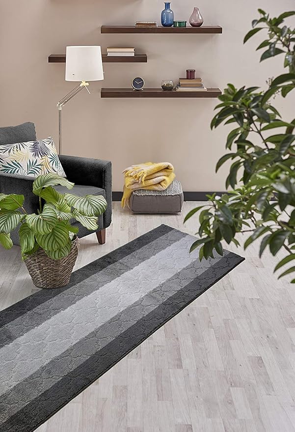 Custom Size Hallway Runner Rug, Slip Resistant, 26 Inch Wide X Your Choice of Length, Trellis Anthracite, 26 Inch X 13 feet