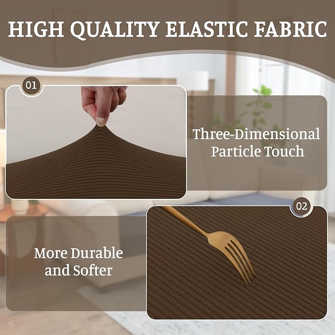 Sectional Couch Covers for Sofa Cushion L Shaped Couch Cover Washable Soft Couch Cushion Covers Stretch Sofa Slipcovers with 2 Pcs Pillowcases(3-Piece 2 Seater + 1 Chaise, Caramel)