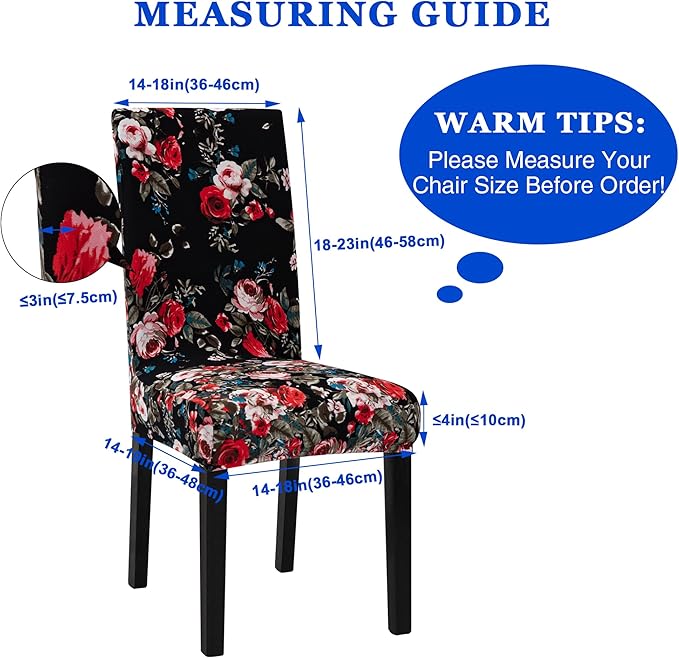 Sufdari Dining Chair Covers,Kitchen Chair Cover,Parsons Chair Slipcover,Spandex Chair Protectors for Dining Room Stretch Chairs Cover Set of 6 -Black Rose
