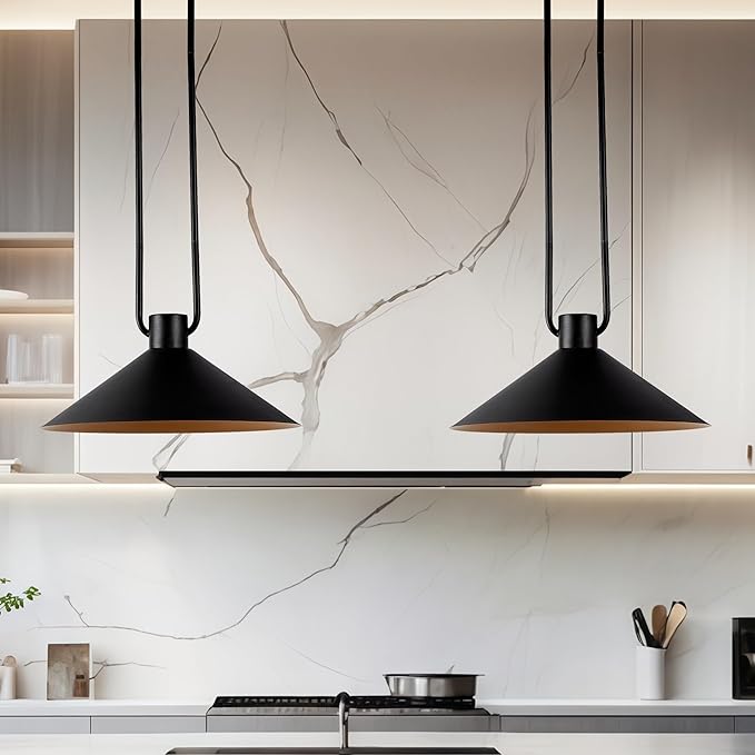 Elegant Matte Black Cone Pendant Light, Minimalist Slender Tubing Pendant Light, Contemporary Cone Pendant for Bedroom, Living Room, Dining Room, Entrance