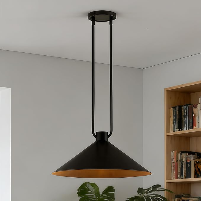Elegant Matte Black Cone Pendant Light, Minimalist Slender Tubing Pendant Light, Contemporary Cone Pendant for Bedroom, Living Room, Dining Room, Entrance