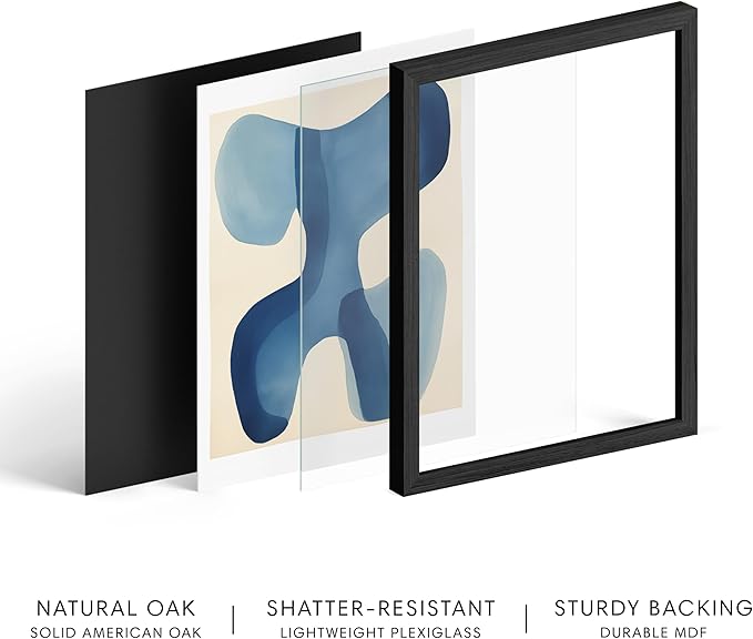 HAUS AND HUES Modern Abstract Wall Art - Blue and Green Living Room Art, Modern Artwork for Walls, Minimalist Picture for Living Room(Blue Shapes, Black Frame, 8x10)