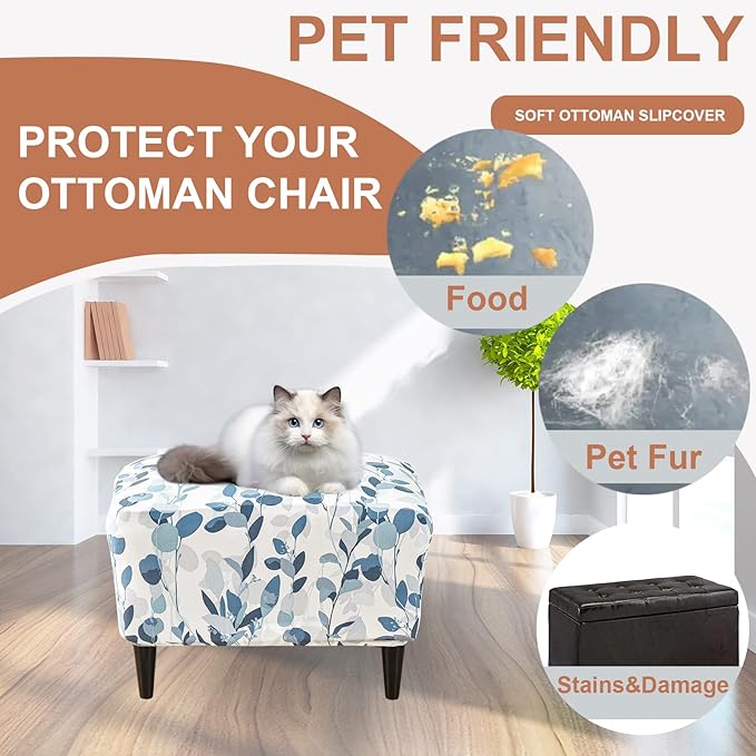Eco-Ancheng Stretch Ottoman Cover Rectangular Storage Ottoman Slipcover Footrest Stool Covers Ottoman Slipcovers for Foot Stool with Nonslip Elastic Bottom (5,XX-Large)