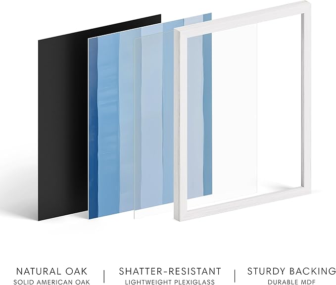 HAUS AND HUES Modern Abstract Wall Art - Blue and Green Living Room Art, Modern Artwork for Walls, Minimalist Picture for Living Room(Painted Stripes, White Frame, 12x16)