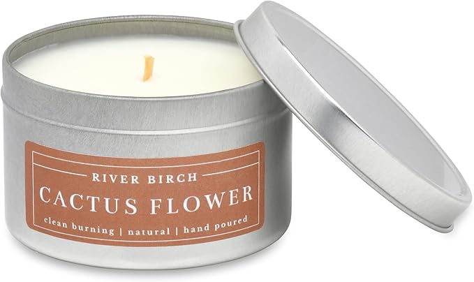 River Birch Candles Cactus Flower Scented Candle | Premium, All-Natural, Non-Toxic, Soy Wax | 8 oz. Silver Travel Tin | Cozy Relaxing Gifts for Home