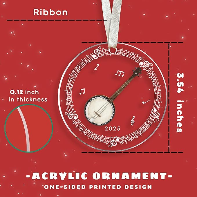 Banjo Ornaments - Banjo Christmas Ornament - Music Ornaments for Christmas Tree - Music Gifts for Lovers, Players, Teachers, Girls, Women - Acrylic Ornament 2025
