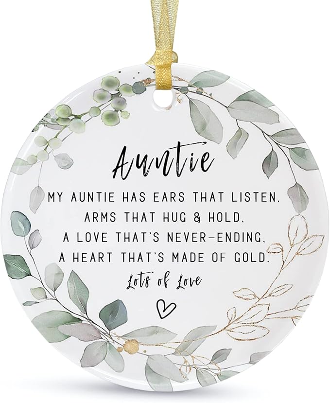 Auntie Christmas Ornament Gift 2025 Auntie Pregnancy Keepsake Round Ceramic Design Hangs on Christmas Trees, Refrigerators, or Windows Includes Gift Box with Greeting Card (Approx. 7.4 cm Diameter)