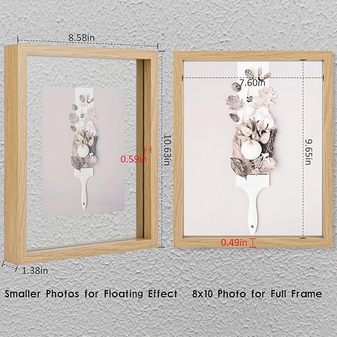 MUYE 8x10 Floating Frame Set of 2,Double Glass Rustic Photo Frame for Wall Hanging or Tabletop Standing,Display Any Size Photo up to 8x10,Natural