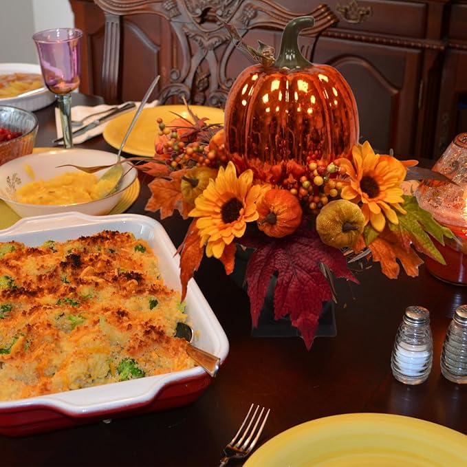 15 Inch Lighted Pumpkin Fall Table Decoration Indoor Outdoor Table Centerpieces,Artificial Pumpkin with Maple Leaves Berries and LED Lights for Fall Table Centerpieces Thanksgiving Decor