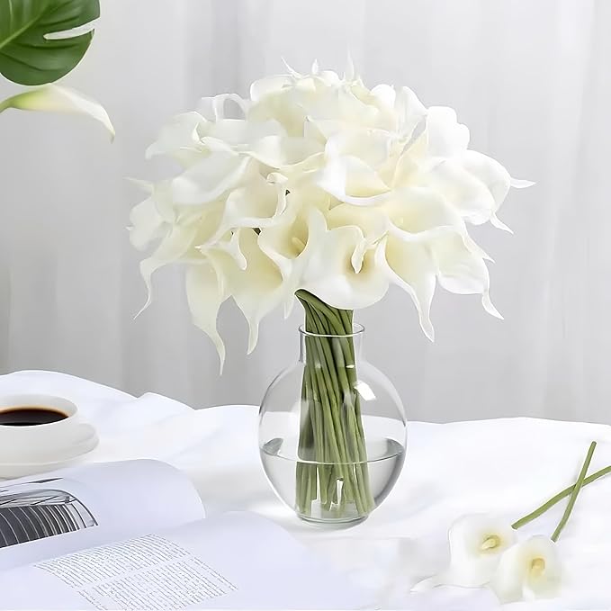 Artificial Flowers-6PCS Realistic Calla Lily Artificial Flowers - 13.5" Latex Real Touch Faux Lilies for Wedding Bouquets, UV Resistant Outdoor Decor & Home Centerpieces (Pure-White)