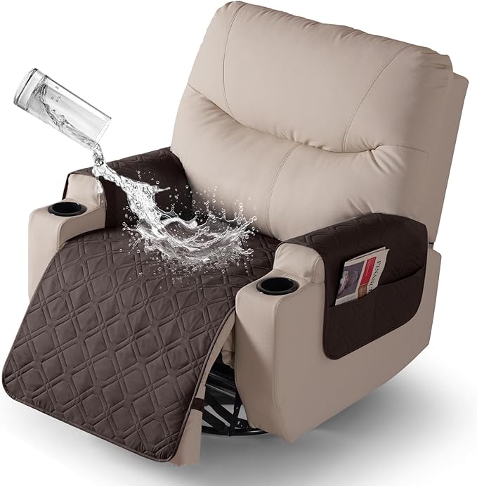 VANSOFY Recliner Chair Covers 100% Waterproof Seat Cover with Arm Reclining Cover Non-Slip Recliner Chair Covers Furniture Protector Washable Slipcover with Pocket for Pets, Dogs(Chocolate, 25")