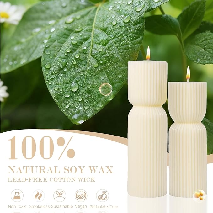 Large Hourglass Pillar Candles,2 Pack Sandalwood Scented Handmade Pillar Candles,Natural Soy Wax,Smokeless,Cream White Elegant Candle for Meditation,Shelf & Table Decor Housewarming Gift