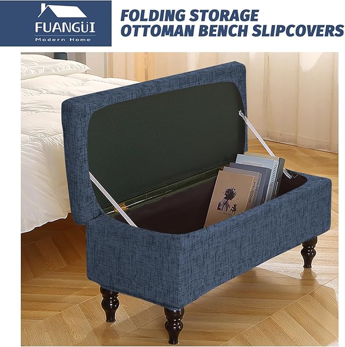 FUANGUI Ottoman Cover Stretch Storage Ottoman Bench Slipcover Jacquard Folding Storage Bench Ottoman Cover Footrest Stool Slipcover Footstool Protector Cover with Elastic Bottom Fit Length,Large