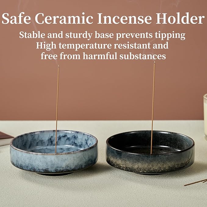 5.9" Ceramic Incense Holder with 10 Holes,5in1 Incense Tray for Sticks,Coil,Cone,Sage,Palo Santo,Handcrafted Burner Ash Catcher Smudge Bowl for Yoga Meditation Energy Cleansing Room Décor,Blue