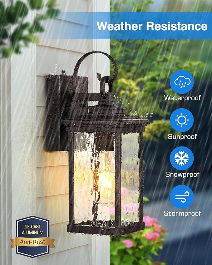 VIANIS Dusk to Dawn Outdoor Garage Lighting, Farmhouse Oil Rubbed Bronze Exterior Wall Sconce Lantern, Front Porch Light Fixtures Wall Mount, Anti-Rust Coach Lights for Garage, Outside House Lights